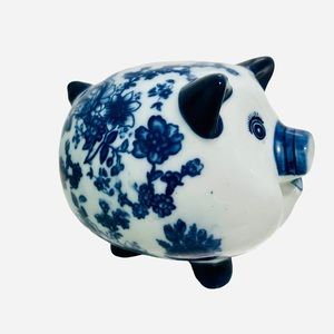 Vintage Delft Style Cobalt Blue Hand-painted Ceramic Piggy Bank